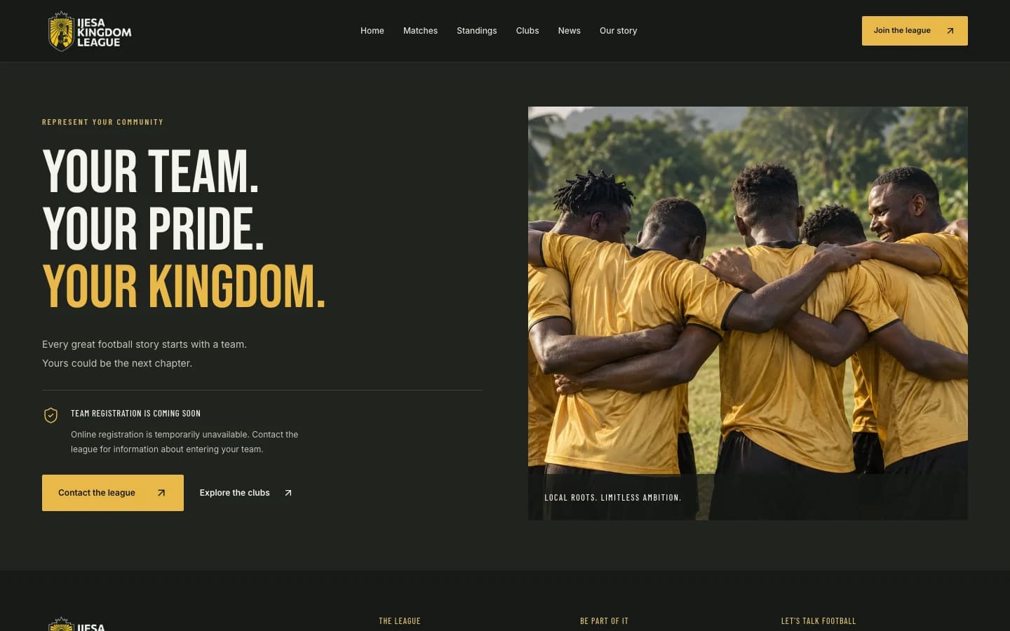 Ijesa Kingdom League — Team registration information — contact the league ahead of online registration
