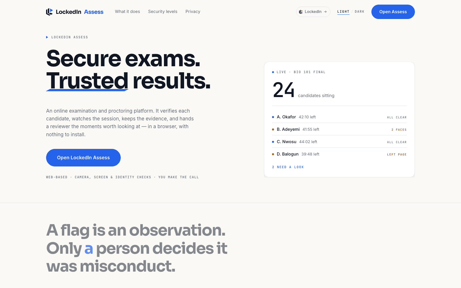 LockedIn Assess — product screenshot